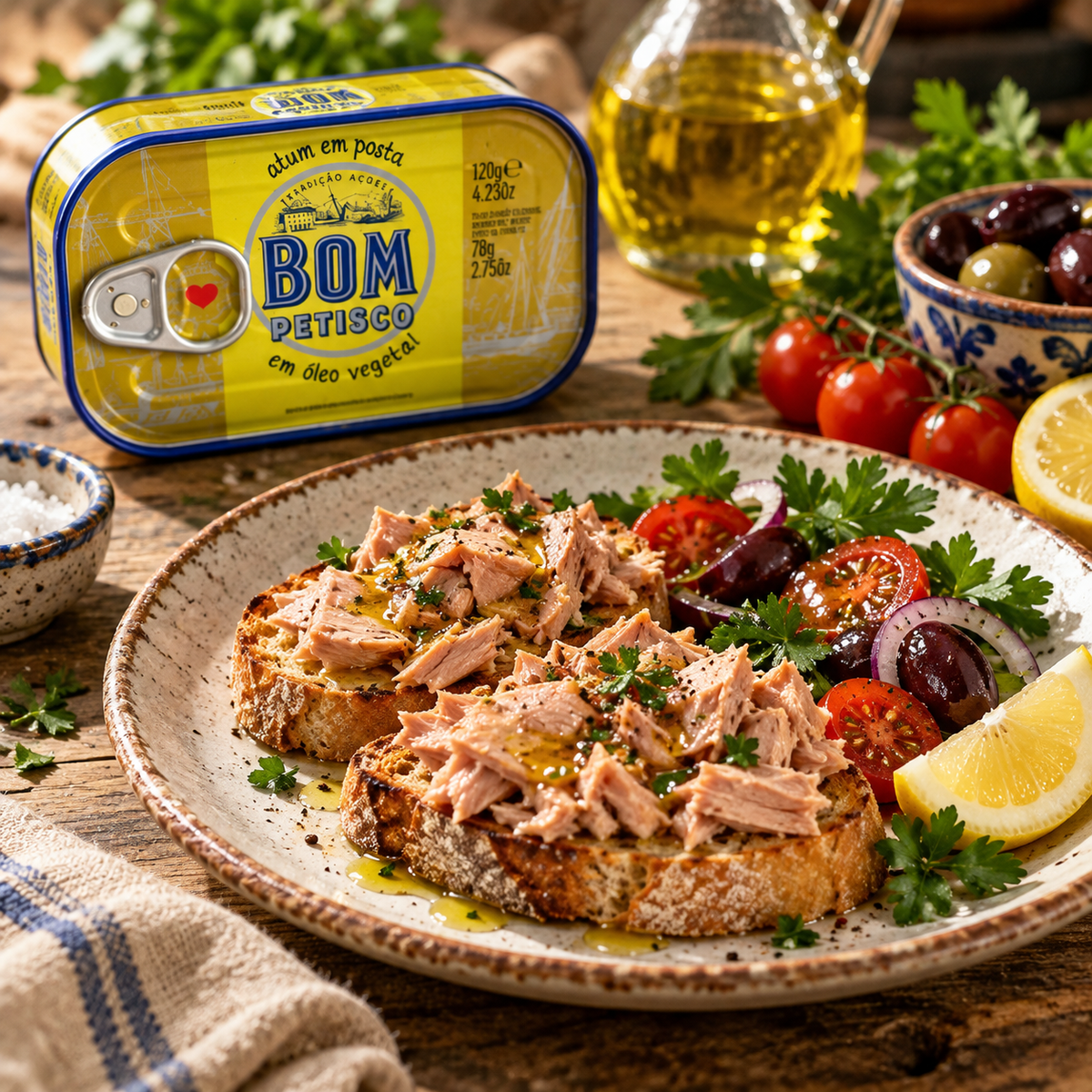 BOM PETISCO Atún en Aceite Vegetal | Conserva de Pescado Portuguesa, 120gr