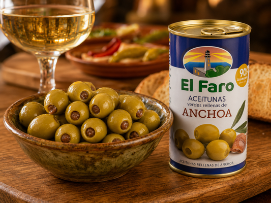 El Faro Oliven mit Anchovis 350 g – Sardellen gefüllte Oliven