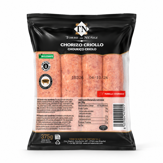 Torre de Núñez Chorizo Criollo 375 g – spanische Grillwurst für Pfanne, Grill und Tapas