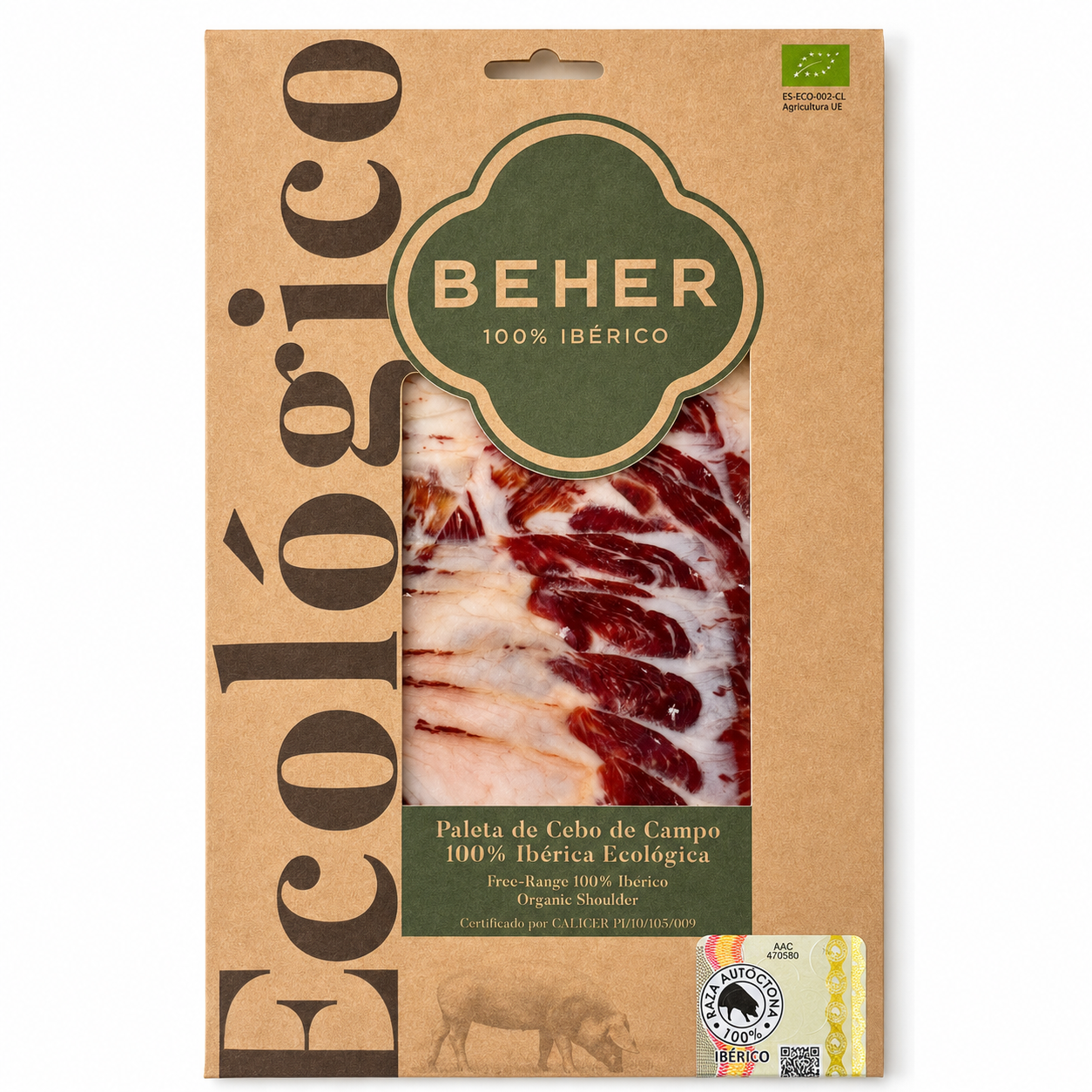 BEHER Paleta de Cebo de Campo 100 % Ibérica Ecológica – Bio-Ibérico-Vorderschinken, 70g