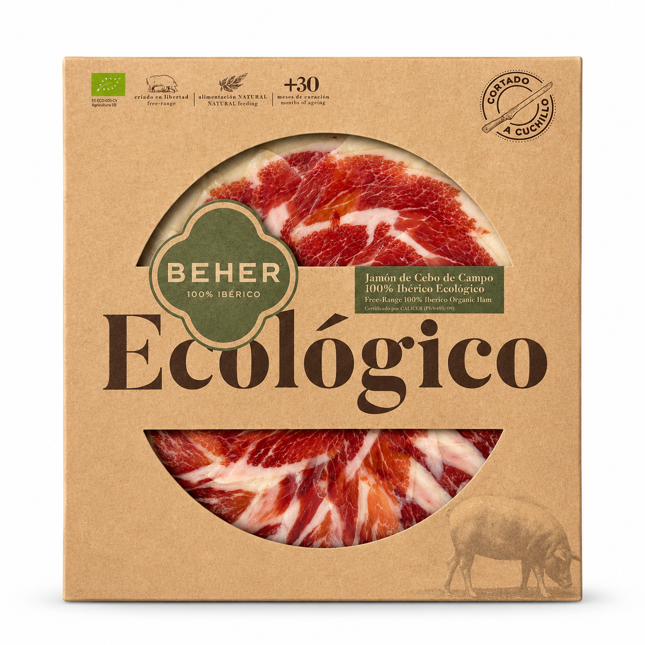 BEHER Jamón de Cebo de Campo 100 % Ibérico Ecológico, 80g
