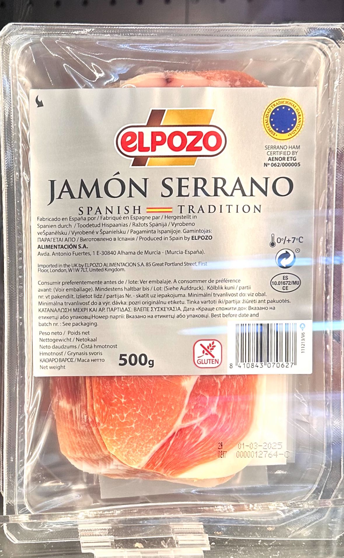 EL POZO- Jamón SERRANO loncheado 500g