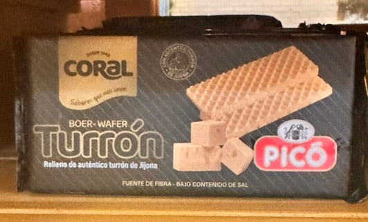 Coral Boer-Wafer Turrón Picó 150 g – knusprige spanische Waffeln mit Turrón-de-Jijona-Creme in schwarz-goldener Verpackung