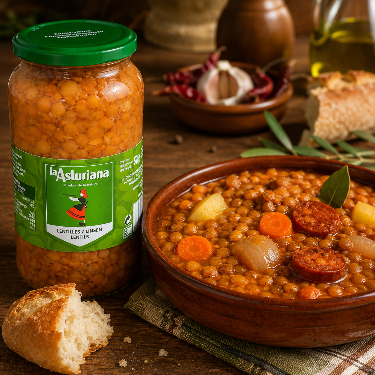 La Asturiana Linsen im Glas – 570 g, Abtropfgewicht 400 g
