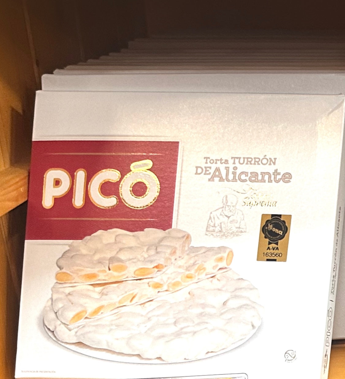 Picó Torta Turrón de Alicante Calidad Suprema 200 g – runder spanischer Mandelturrón mit ganzen Mandeln und Oblaten in Originalverpackung