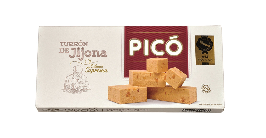 Turrón de Jijona Picó Calidad Suprema – weicher spanischer Mandelturrón mit 64 % Mandeln und Honig, Originalverpackung mit Turrónstücken